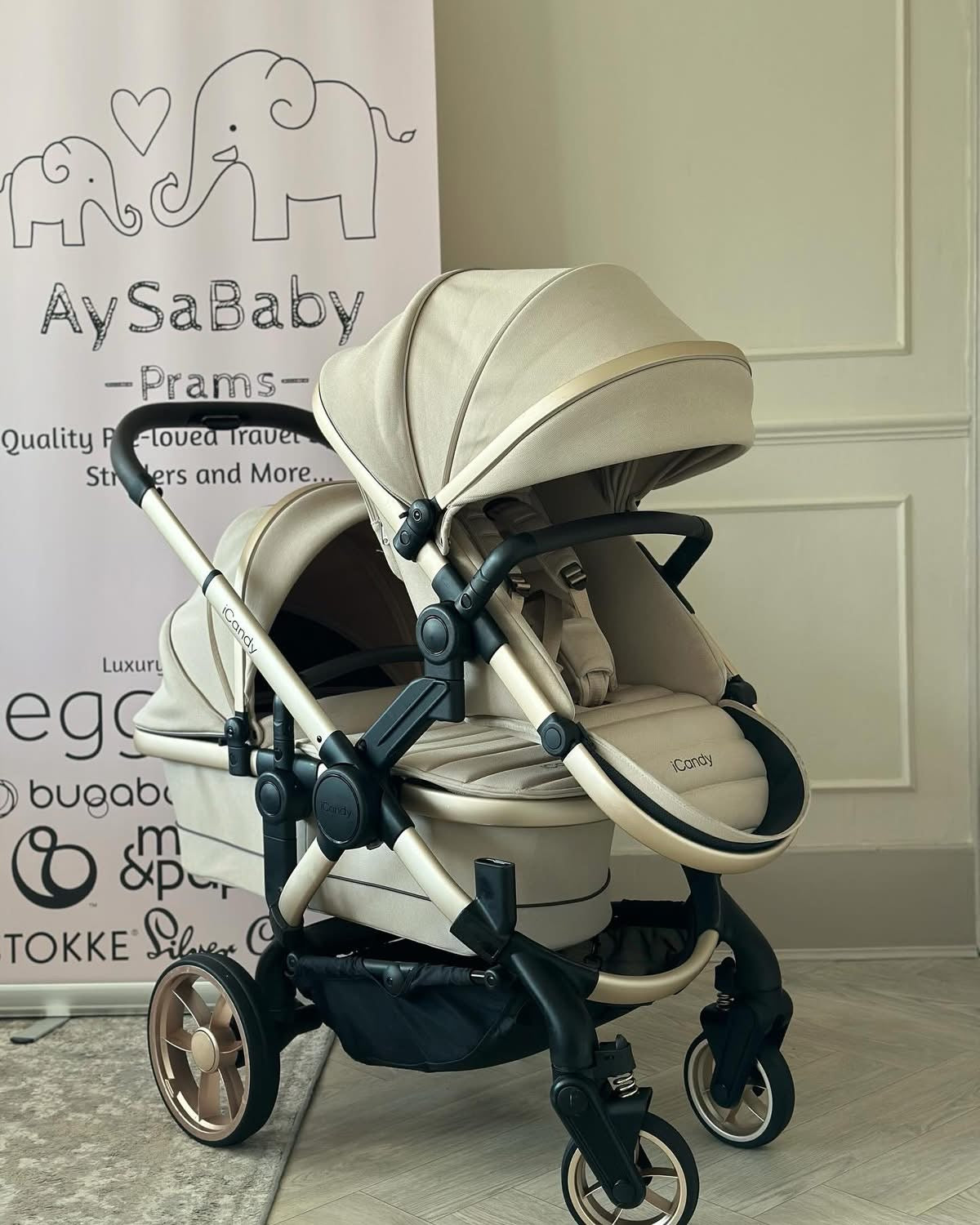 🧸 iCandy Peach 7 Double Pram- Biscotti 🧸