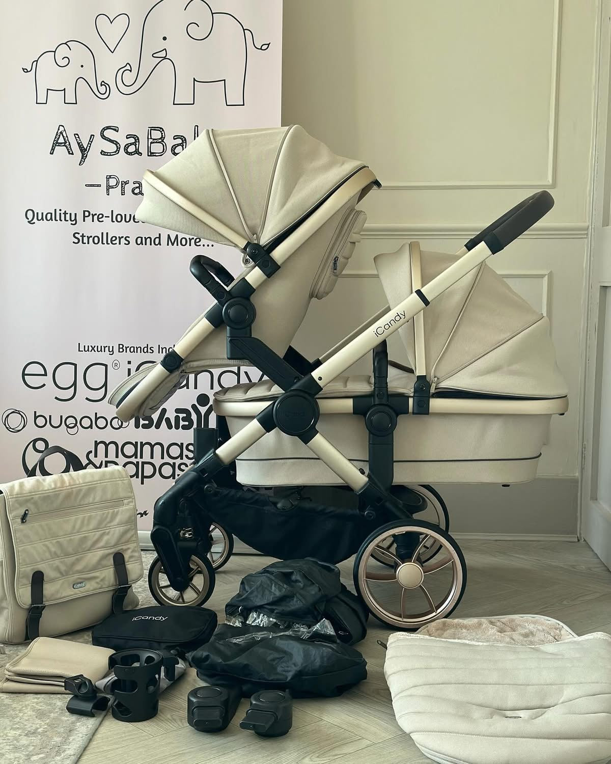 🧸 iCandy Peach 7 Double Pram- Biscotti 🧸