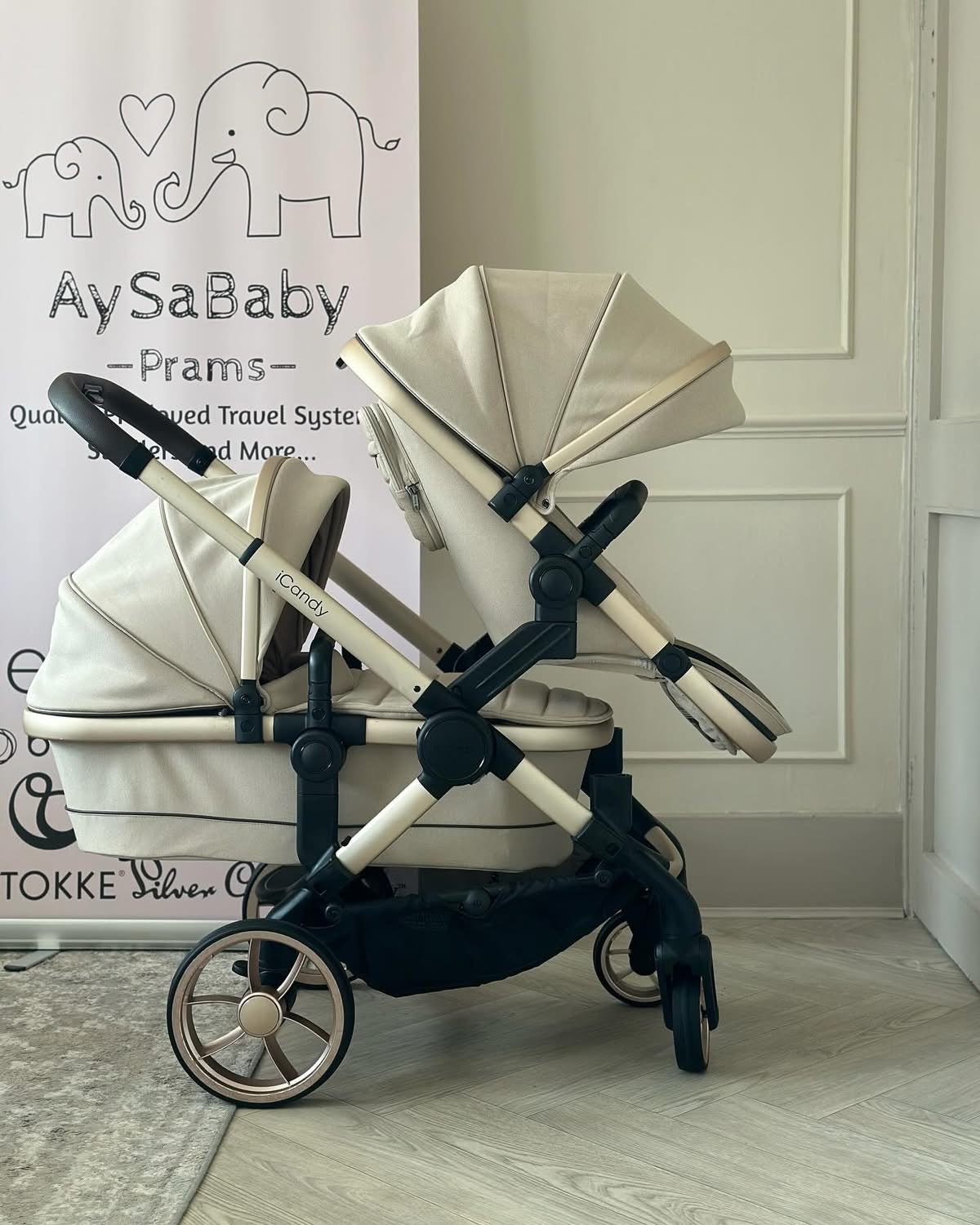 🧸 iCandy Peach 7 Double Pram- Biscotti 🧸