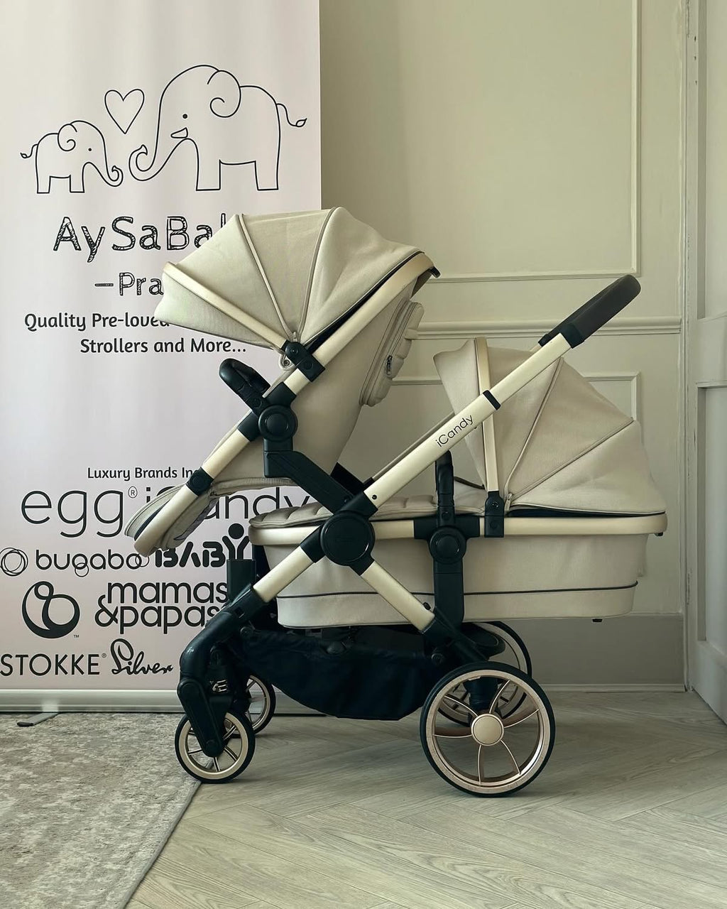 🧸 iCandy Peach 7 Double Pram- Biscotti 🧸